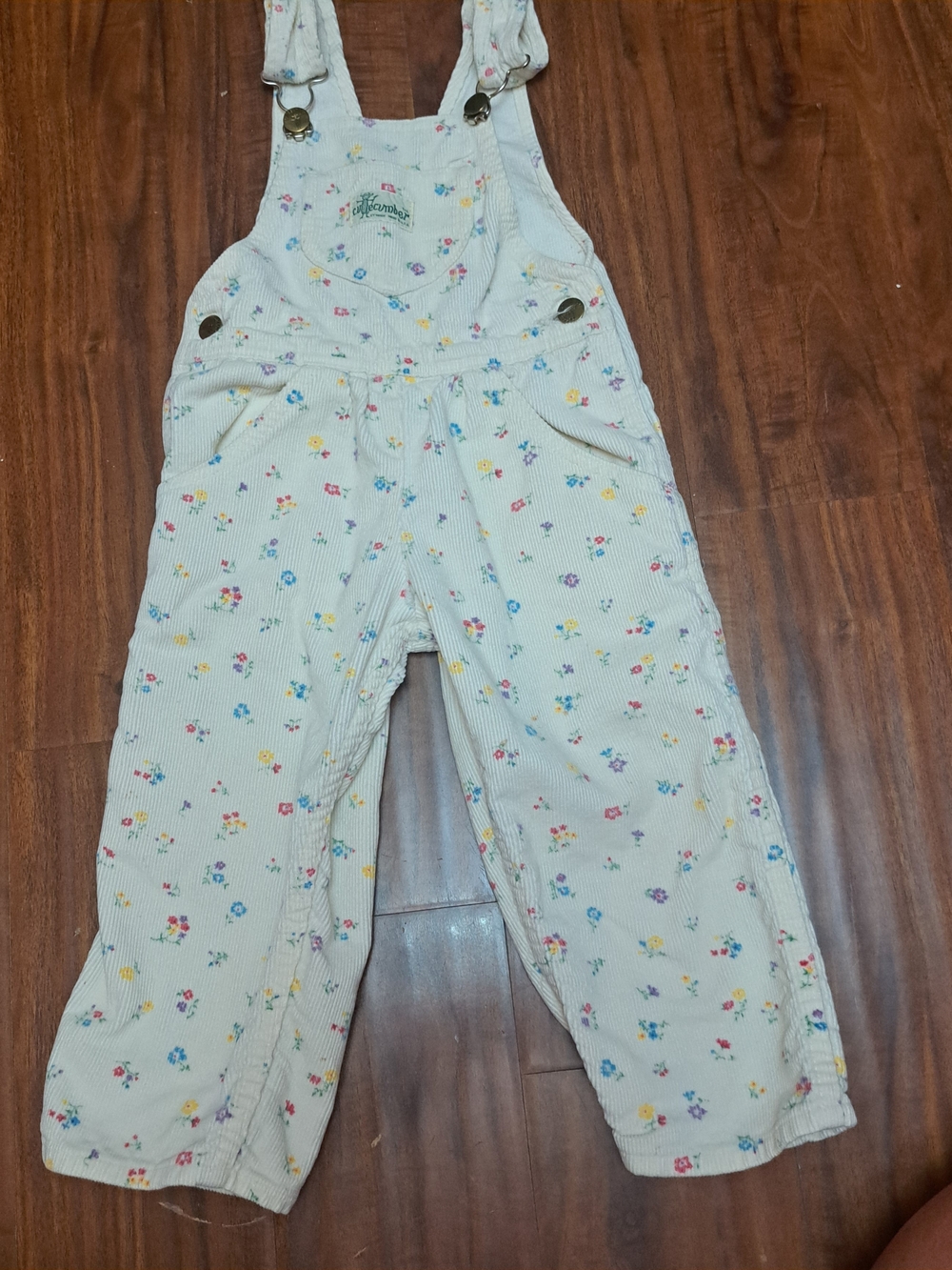 Children's Vintage CUTECUMBER  Floral Cream Corduroy Overalls Sz 3 100% Cotton